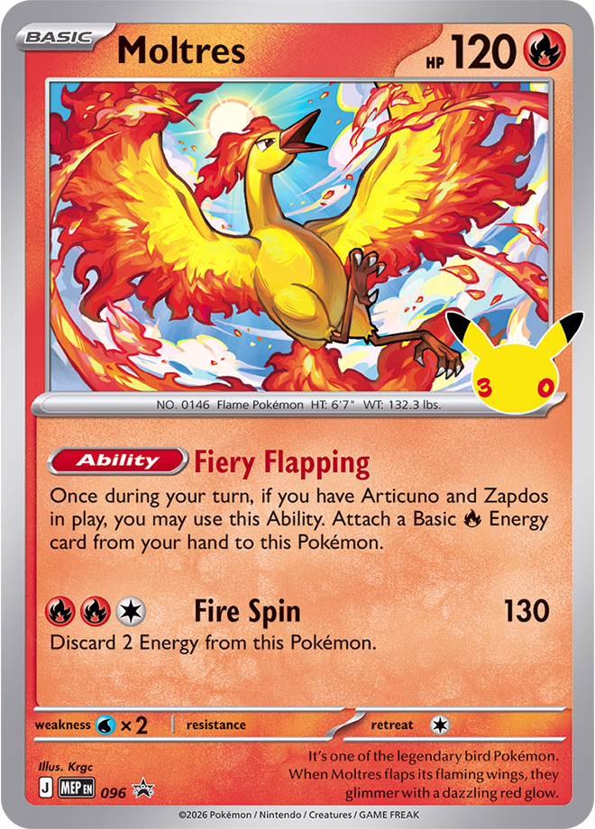 2026 Pokemon TCG 30th Celebration Moltres promo card