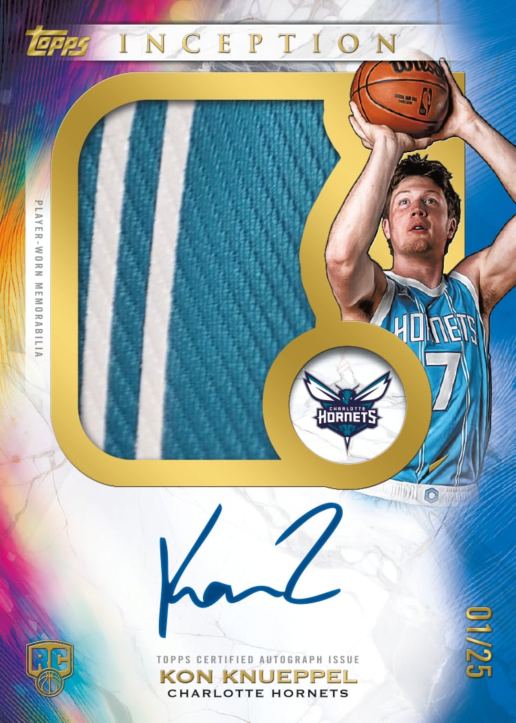 2025-26 Topps Inception Basketball: Checklist, Rookies, and Best Cards to Chase 13 2025-26 Topps Inception Basketball Rookie Jumbo Relic Autograph Kon Knueppel RC 01/25