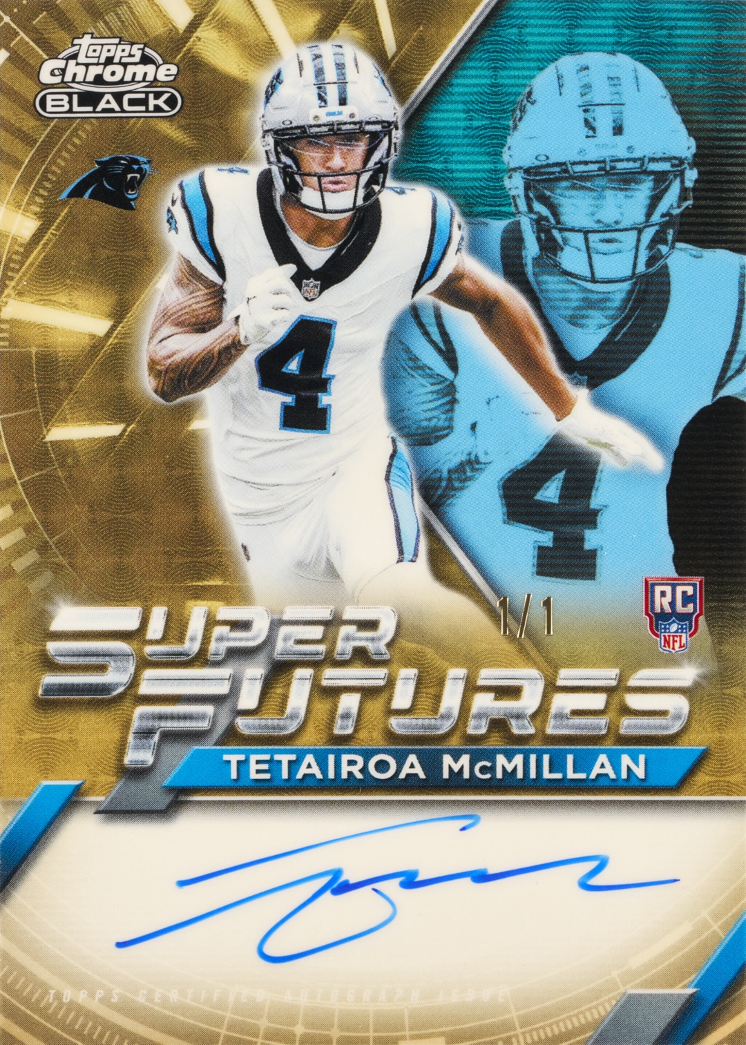 2025 Topps Chrome Black Football Super Futures Autograph Superfractor Tetairoa McMillan RC 1/1