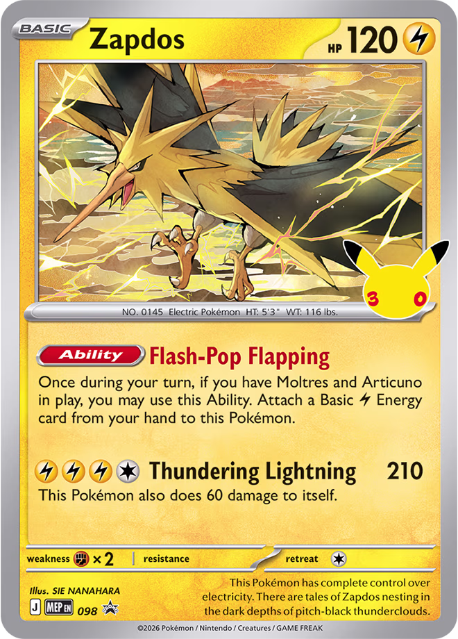 2026 Pokemon TCG 30th Celebration Zapdos promo card