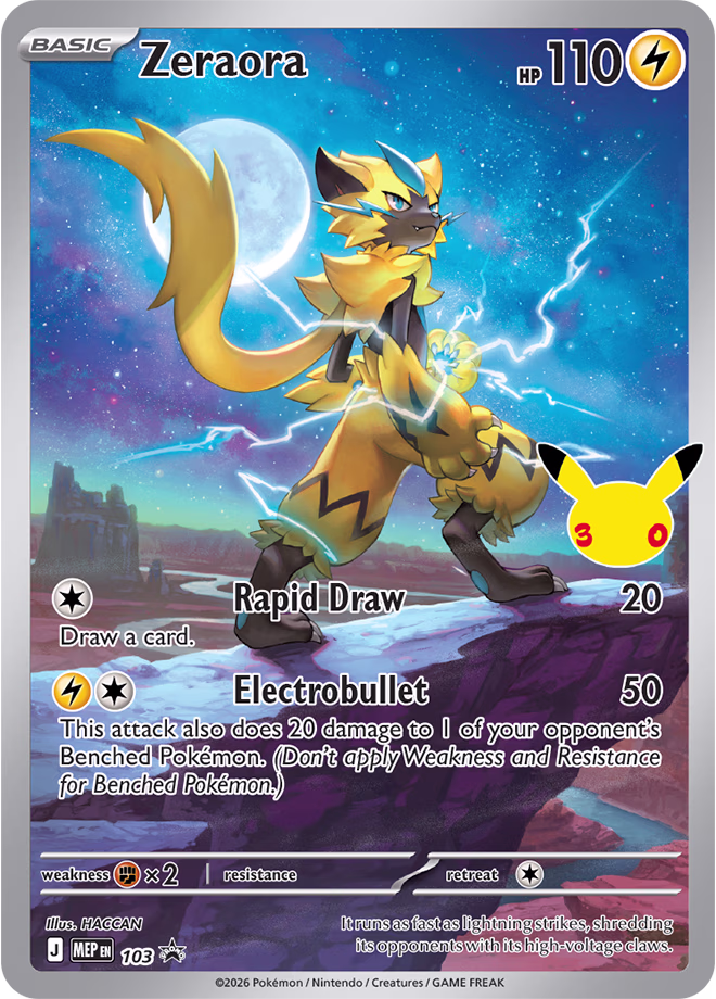 2026 Pokemon TCG 30th Celebration Zeraora illustration rare card