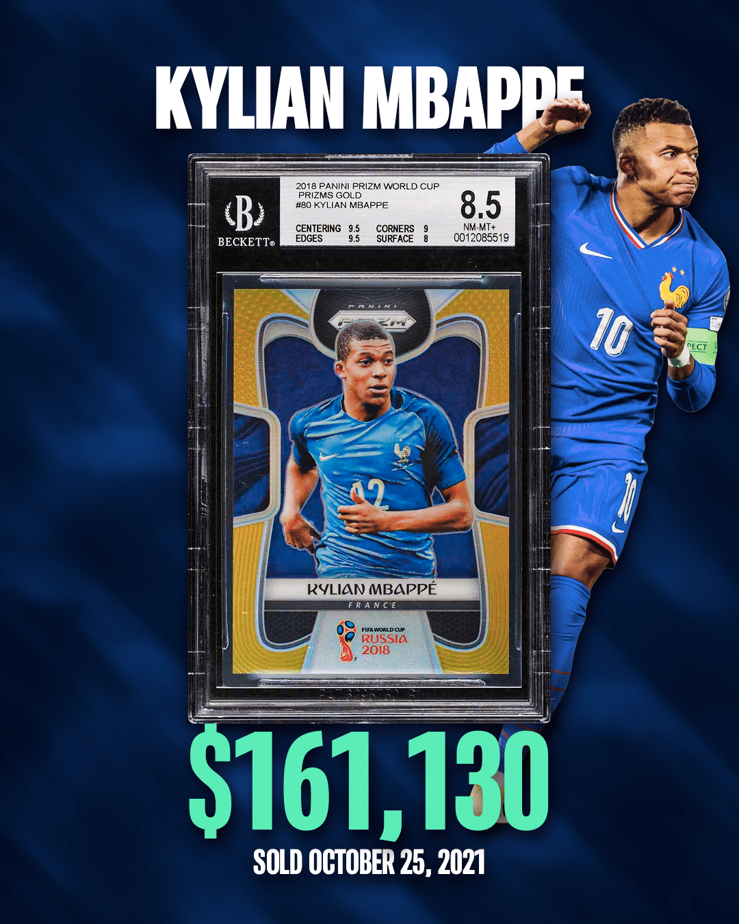 2018 Panini Prizm World Cup Kylian Mbappe Gold BGS 8.5 France