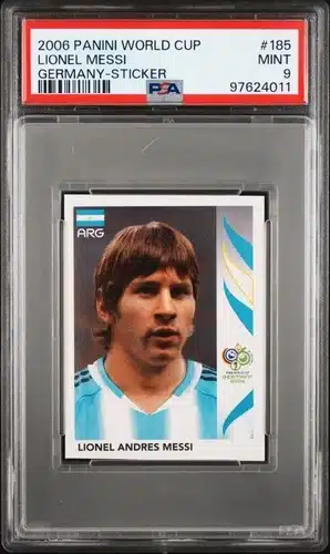 The Ten Most Graded Lionel Messi Cards of All Time 6 Lionel Messi 2006 Panini World Cup Germany Sticker #185 PSA 10