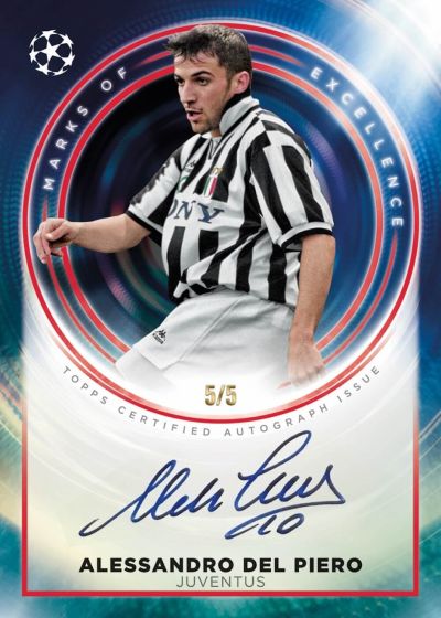 2026 Topps Inception UEFA Club Competitions Alessandro Del Piero Marks of Excellence Auto Red 5/5
