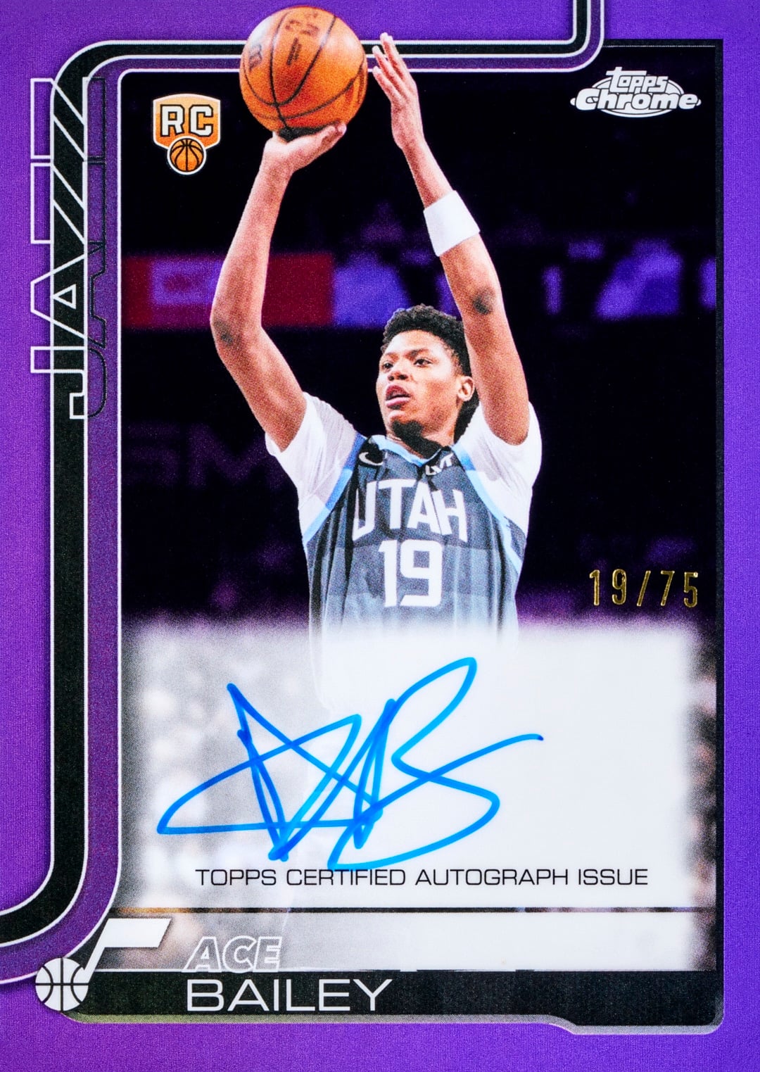 2025-26 Topps Chrome Update Basketball Ace Bailey Chrome Autographs Purple Refractor 19/75