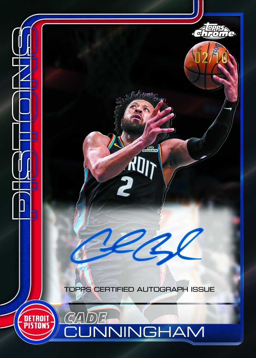 2025-26 Topps Chrome Update Basketball Cade Cunningham Chrome Autographs Black Refractor 02/10