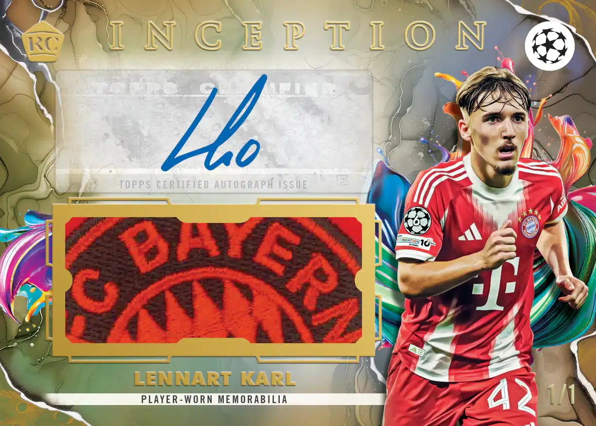 The Best Cards in 2025-26 Topps Inception UEFA Club Competitions 16 2026 Topps Inception UEFA Club Competitions Lennart Karl Club Crest Autograph Patch RC 1/1