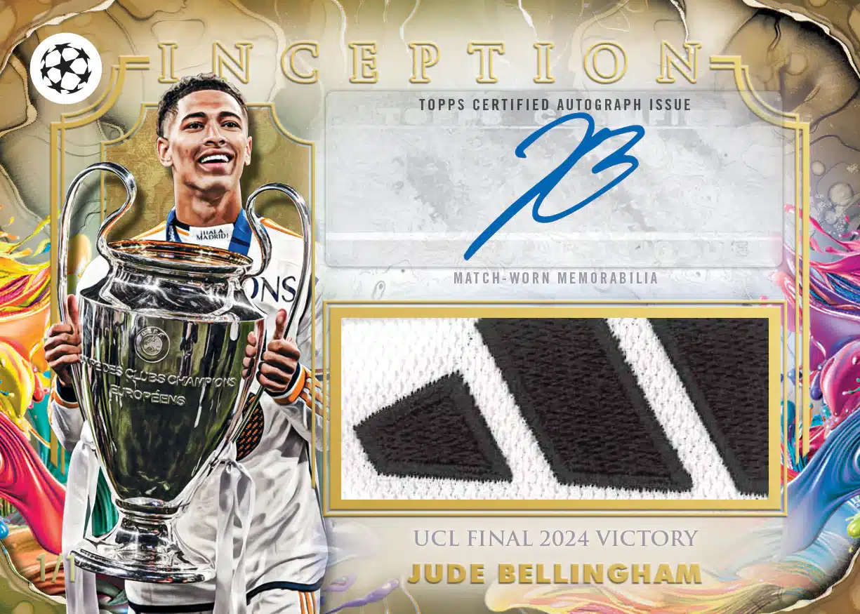 The Best Cards in 2025-26 Topps Inception UEFA Club Competitions 17 2026 Topps Inception UEFA Club Competitions Jude Bellingham Autograph Patch Booklet UCL Final 2024 1/1