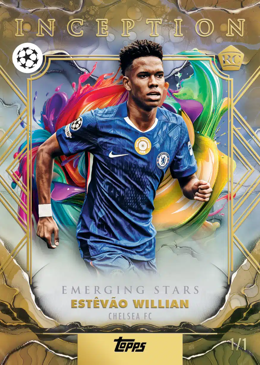 The Best Cards in 2025-26 Topps Inception UEFA Club Competitions 8 2026 Topps Inception UEFA Club Competitions Estêvão Willian Emerging Stars Gold 1/1