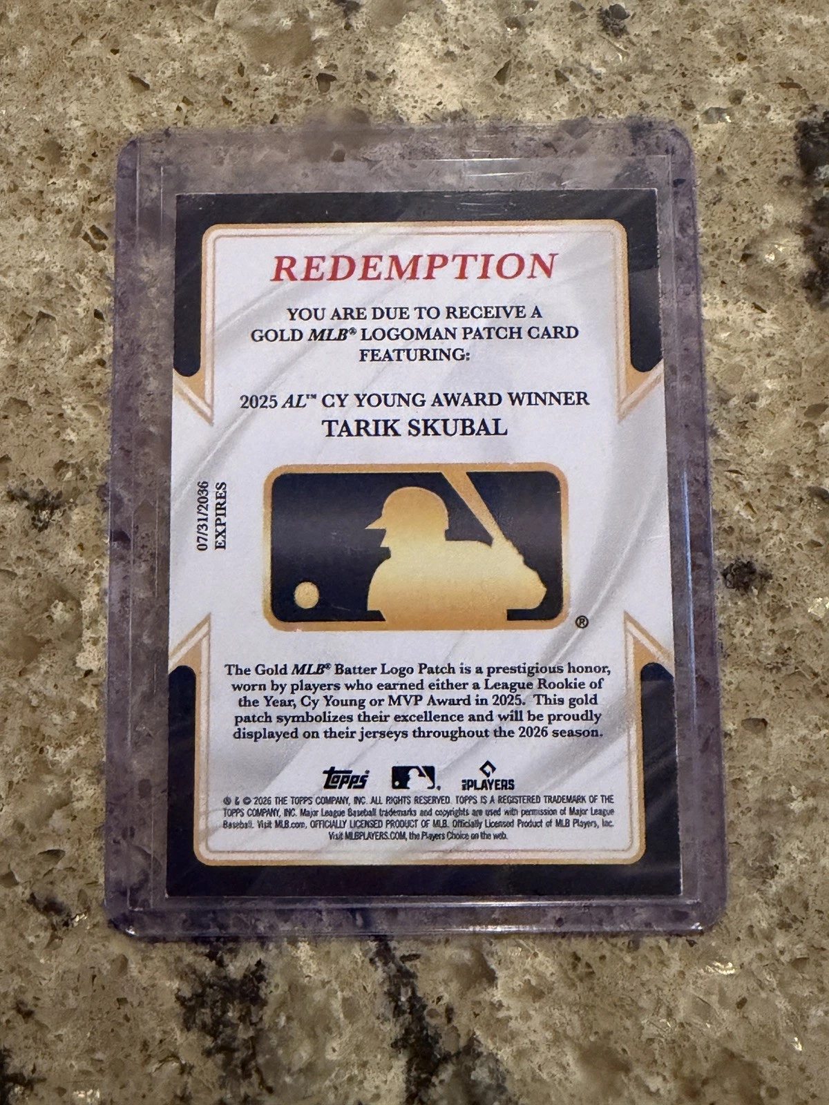 2026 Topps Chrome Redemption Gold MLB Logoman Patch Tarik Skubal 2025 Cy Young