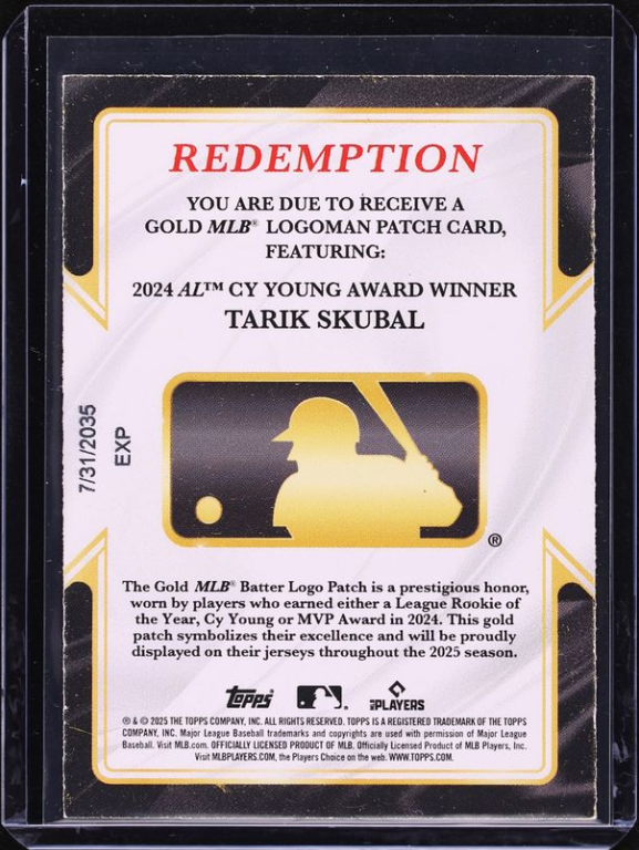 2025 Topps Chrome Cy Young Gold MLB Logoman Patch Redemption Tarik Skubal